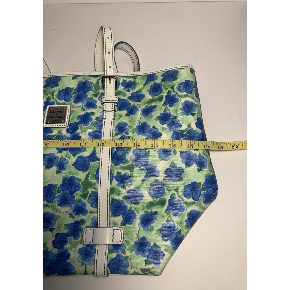 Dooney & Bourke Blue Floral Coated Canvas Tote Shoulder Bag White Trim - Picture 12 of 14